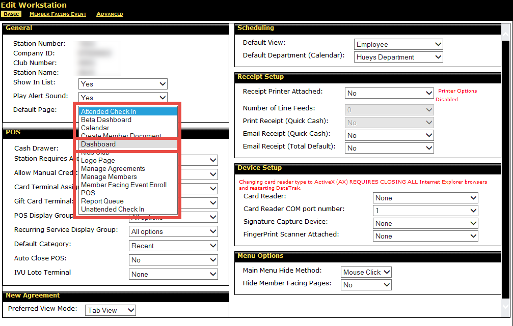 Setting the dashboard to open when datatrak starts